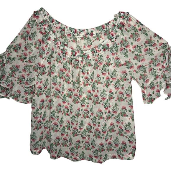 Max Studio Off Shoulder Blouse Allover Flower Lightweight Women's Size L NWT - Picture 1 of 9